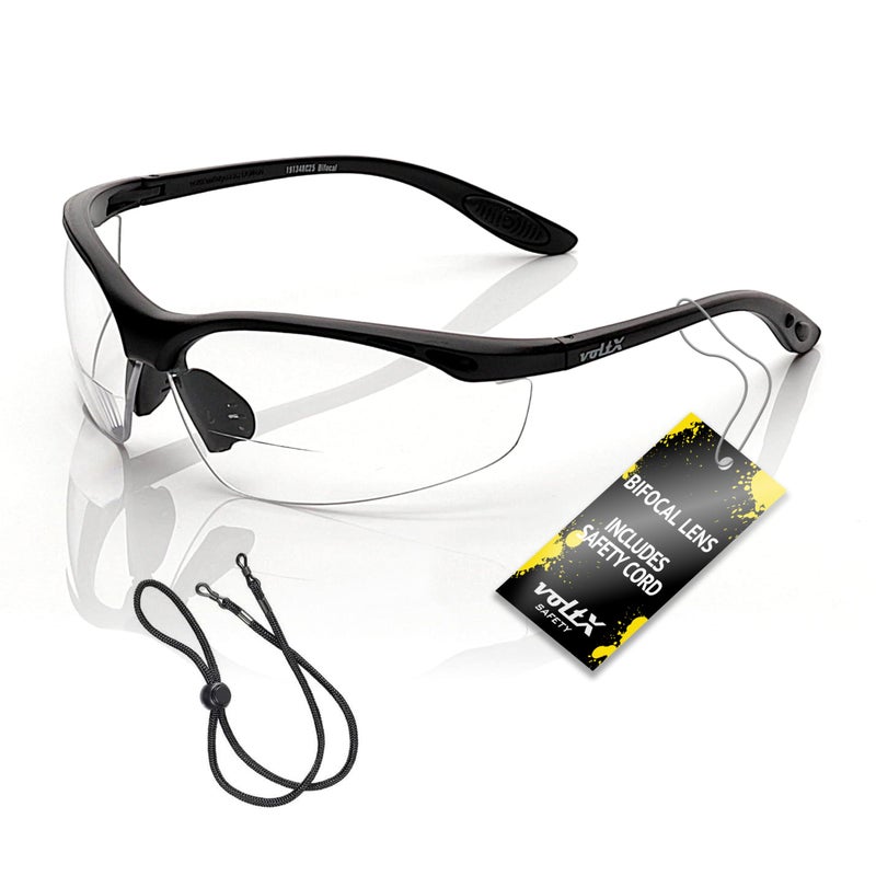 voltX 'Constructor' BIFOCAL Reading Safety Glasses (Clear +2.0 Dioptre) ANSI Z87.1+ & CE EN166F, Certified/Cycling Sports Glasses Includes Safety Cord + UV400 Anti Fog Coated Lens - Image 3